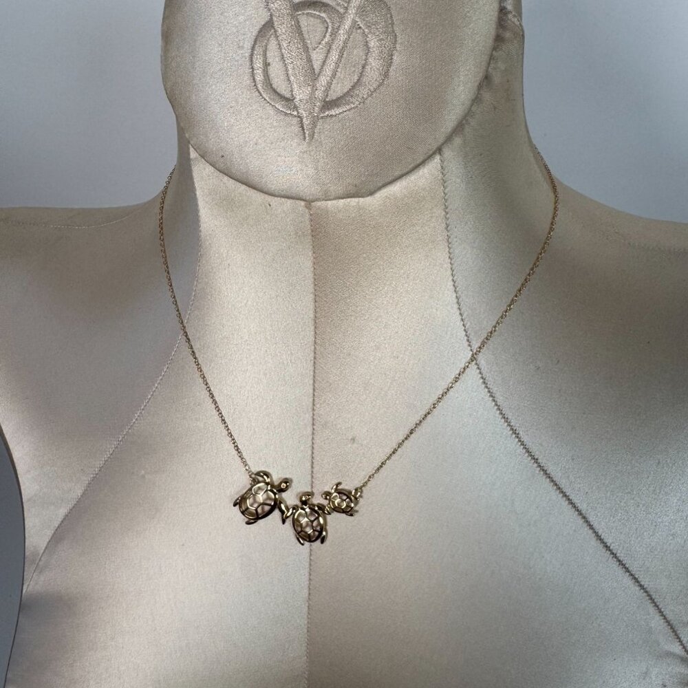 Gold-Plated Sterling Silver Turtle Family Pendant Necklace 18"